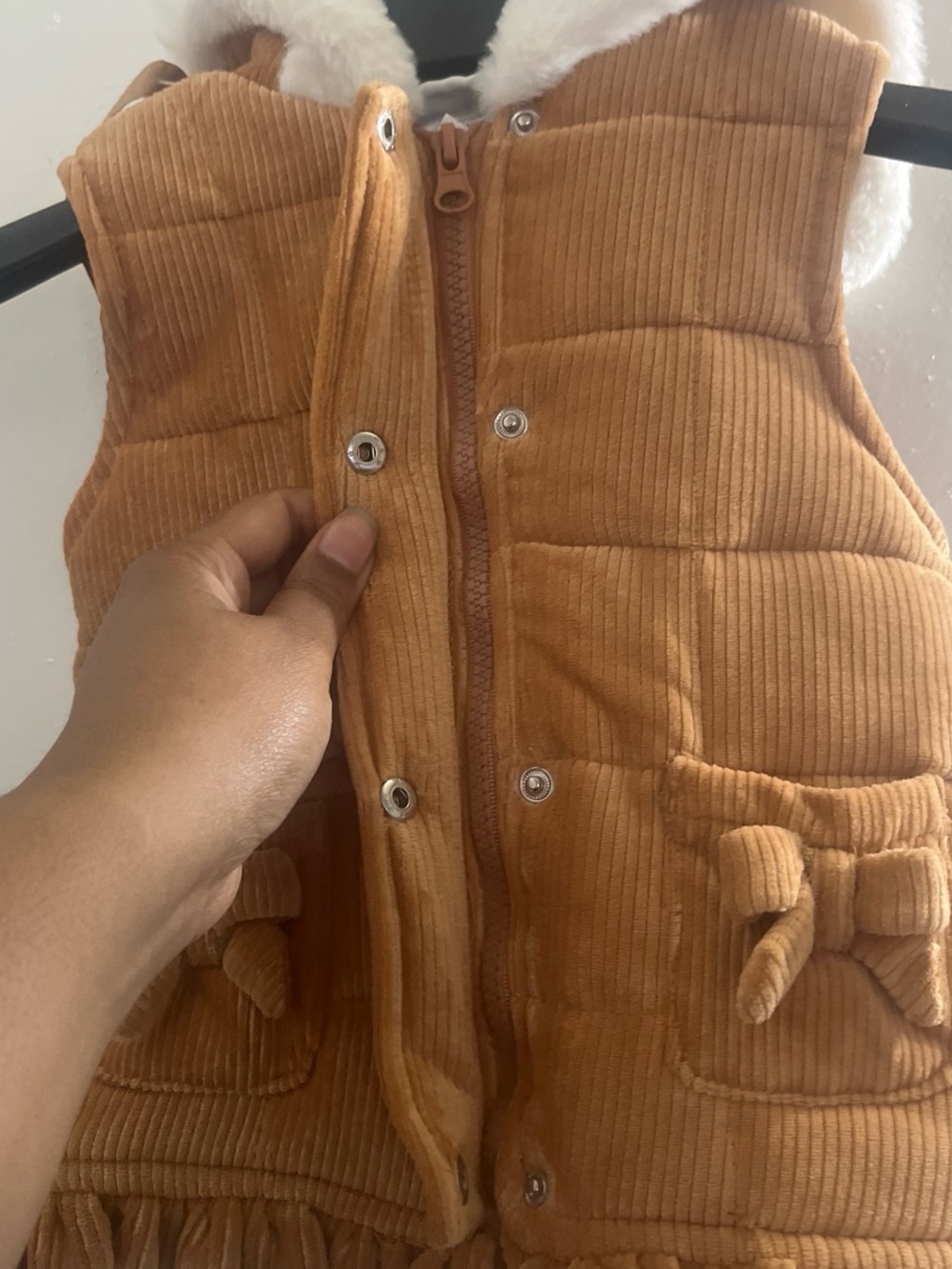 Nicole Miller Girls' Corduroy Teddy-Lined Hooded Vest in Tan - Picture 2 of 6